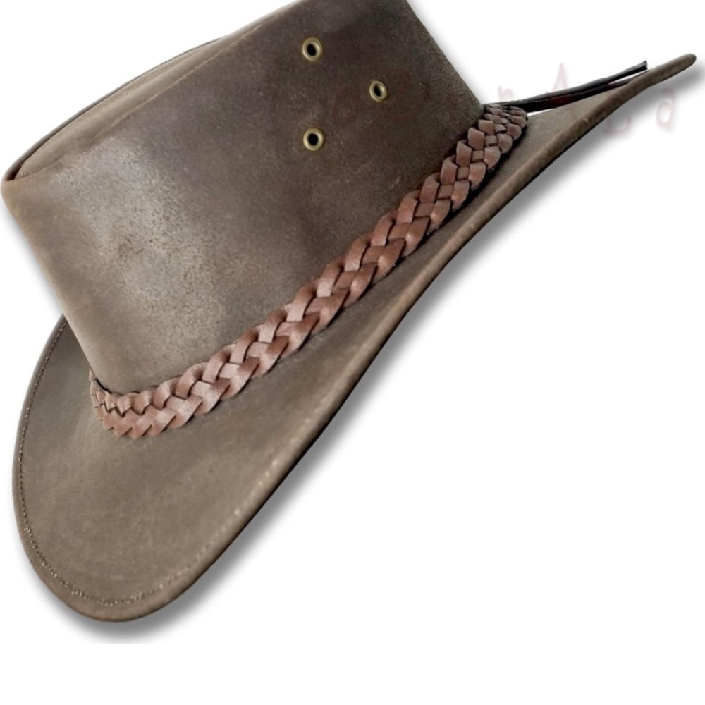 Oztrala Oiled Leather Hat Australian Outback Aussie Western Cowboy XL, Brown